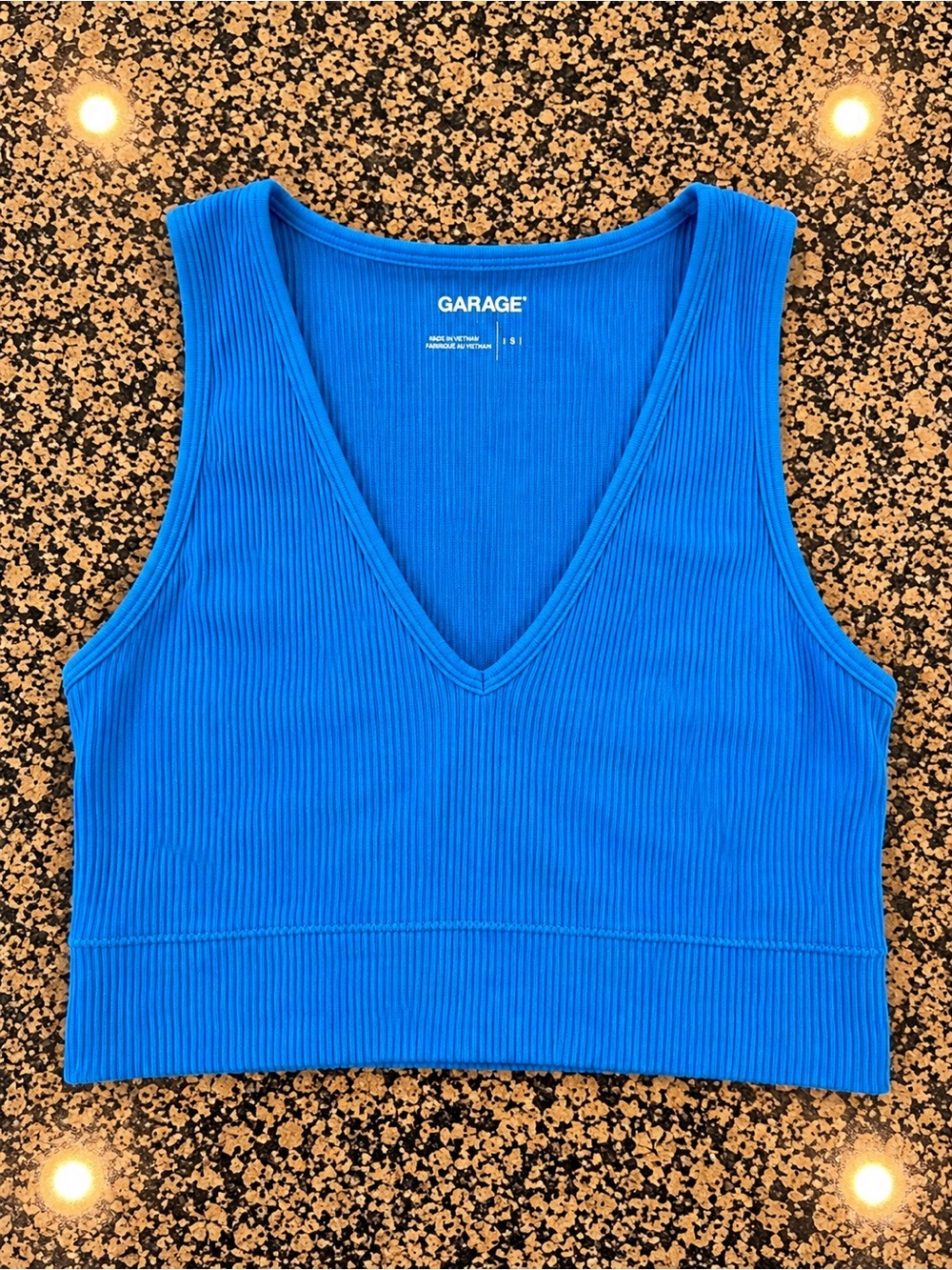 Garage Bright Blue Ribbed V-Neck Crop Tank
